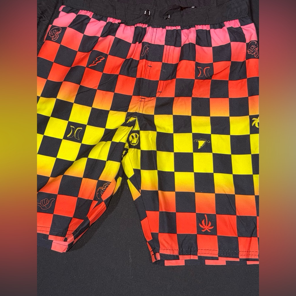 Hurley Checkered Shorts - Red, Yellow, Black